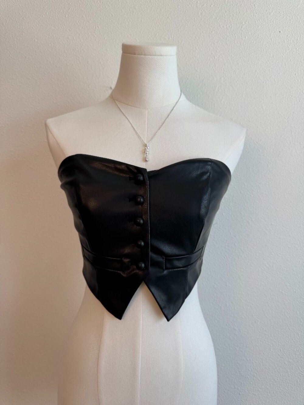 Fashion Nova Black Faux Leather Corset Strapless Crop Top